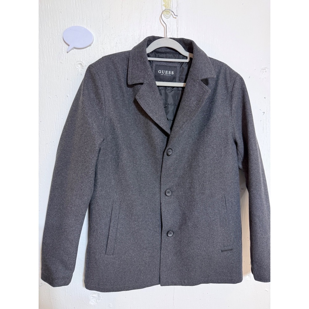 Guess Mens Wool Blend Car Coat Charcoal Grey Quilted Lining Jacket Large NWOT
